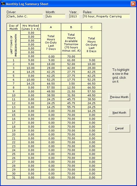 monthly 70 hour 8 day recap sheet